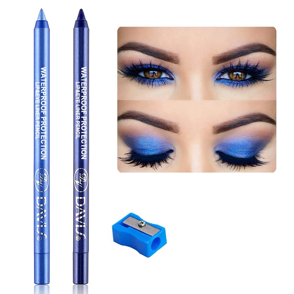 Karnar 2Pcs Waterproof Pearl Metallic Glitter Eyeliner Pen Set - Bright Blue & Dark Blue