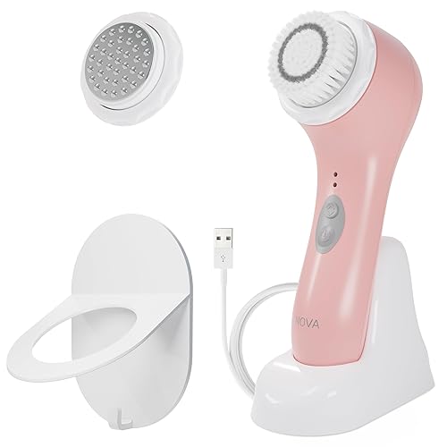 Spa Sciences Nova Sonic Cleansing Brush Set - Anti-Aging, Waterproof, Usb Rechargeable, Pink