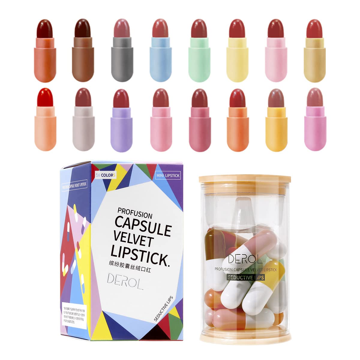 Pickx Mini Cute Capsule Lipstick Set - 16 Matte Colors, Velvet Waterproof, Long Lasting