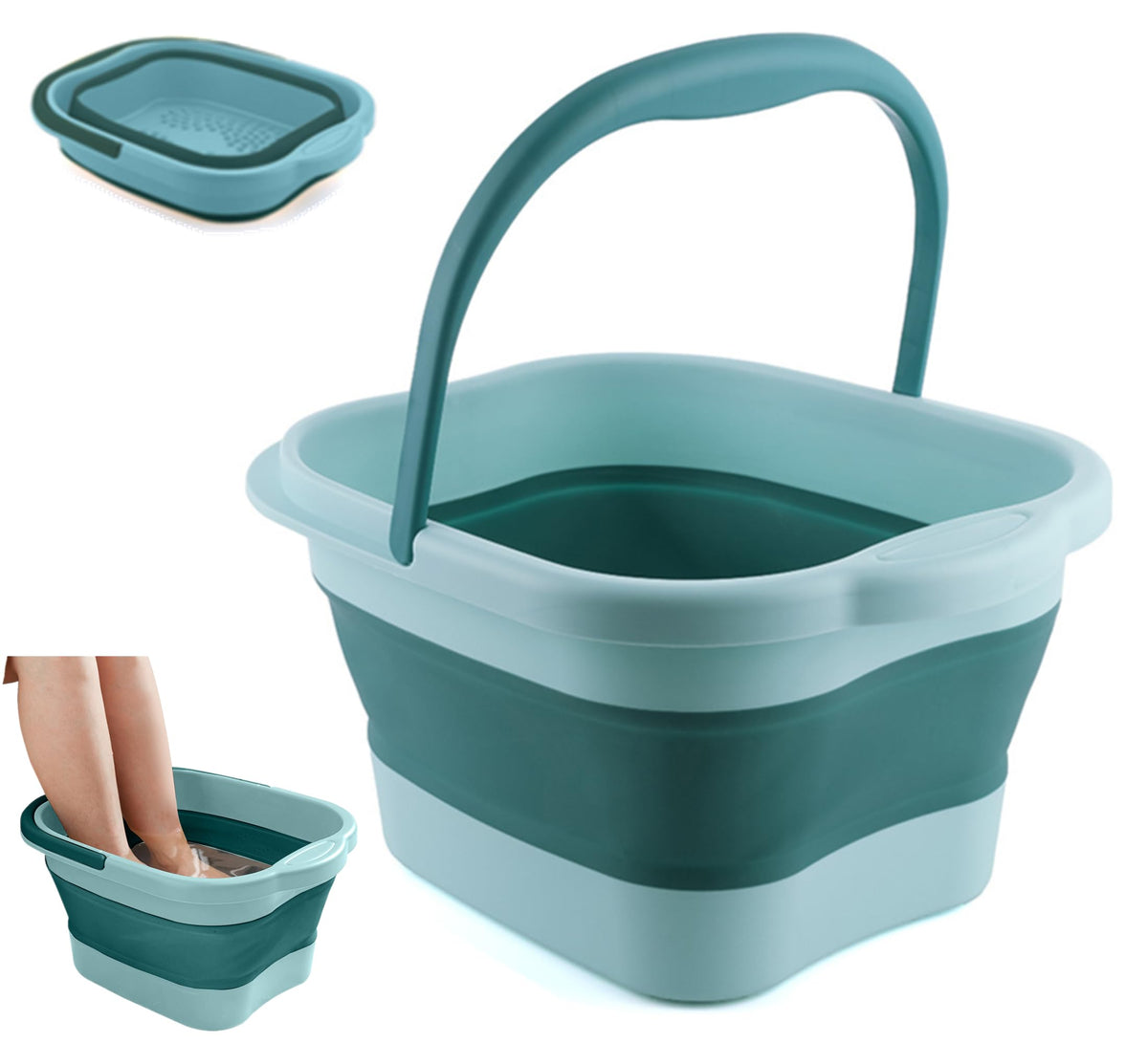 Dorosun Collapsible Foot Bath Tub - Foldable Spa Soaking Basin With Massager, Green