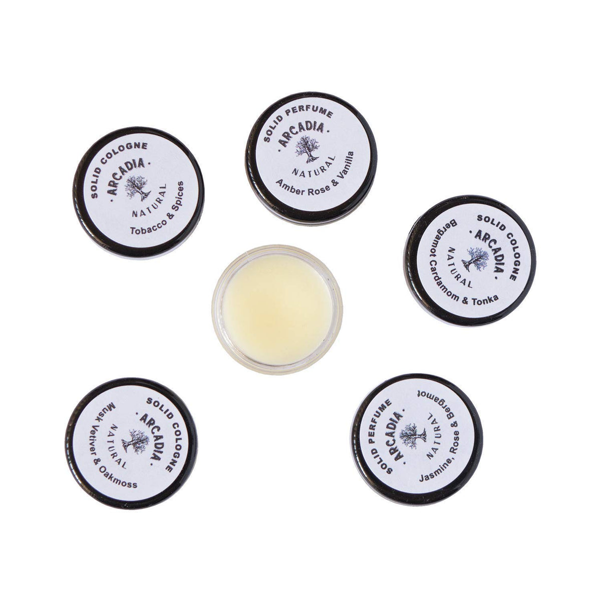 Arcadia Natural 10 Solid Perfume Samples - Feminine/Unisex Scents, Florals & Fruity Notes