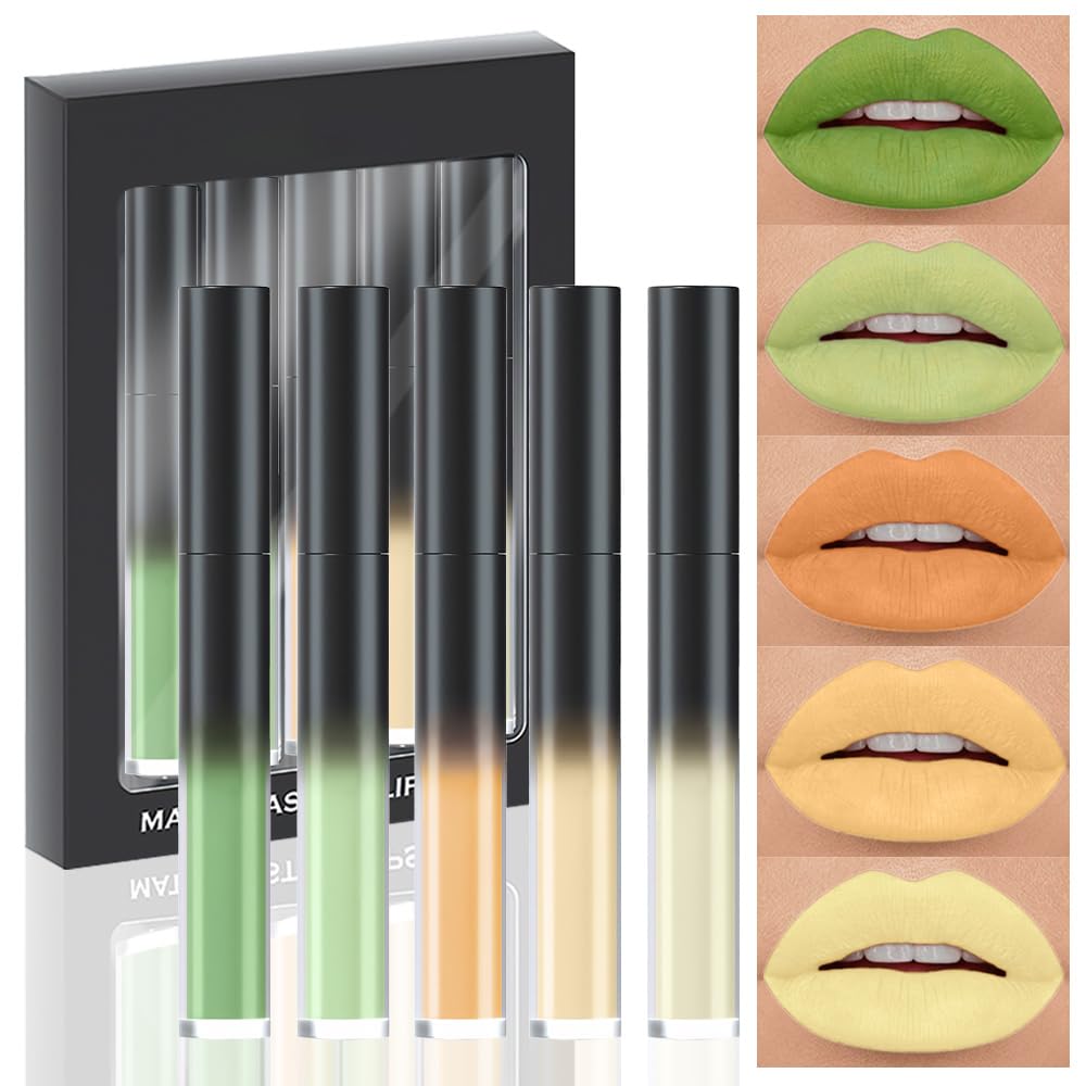 Evpct 5Pcs Matte Liquid Lipstick Set - Neon Yellow Orange Green, 24Hr Waterproof Lip Stain