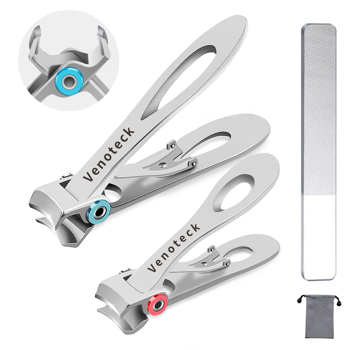 Venoteck Nail Clippers Set for Thick Nails - Stainless Steel Fingernail & Toenail Clippers