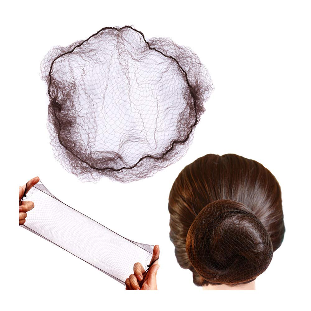 YANTAISIYU 100pcs Dark Brown Hairnet Bun Net - Elastic Mesh 20inch Nylon Hair Nets