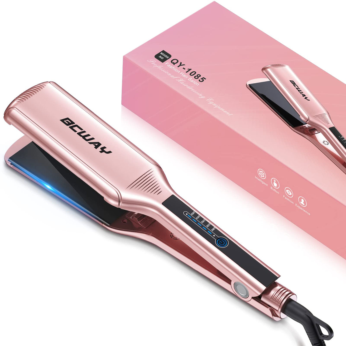 Bcway 2.16&quot; Titanium Hair Straightener, Instant Heat, 5 Temp Settings, Rose Gold, Anti-Static