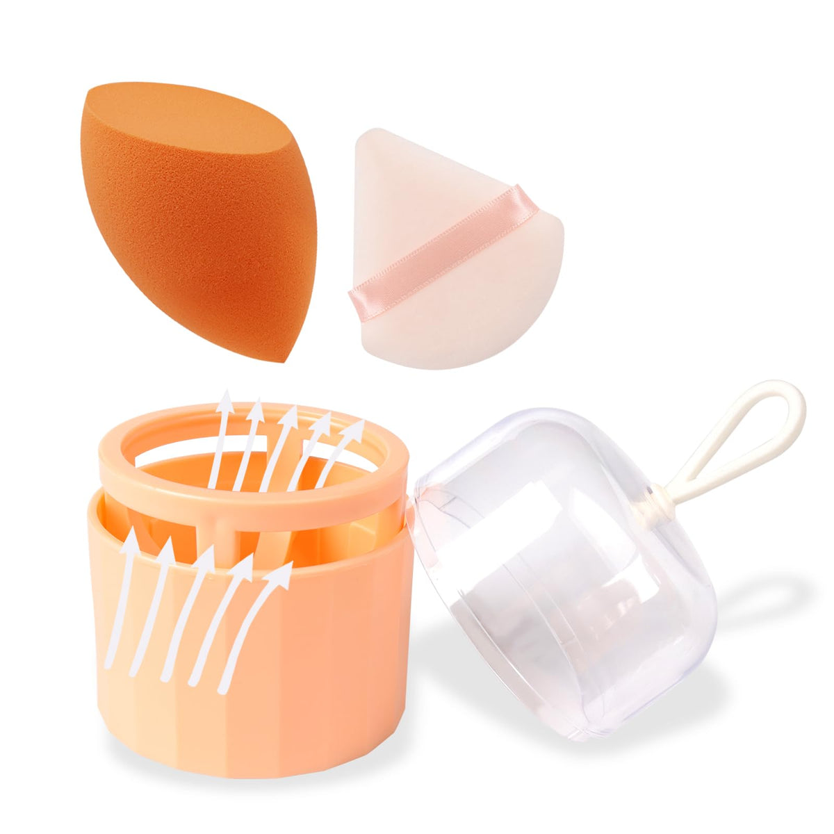 Banidy Orange Beauty Sponge Set With Holder - Flawless Makeup Blender For Foundation & Facial Tools