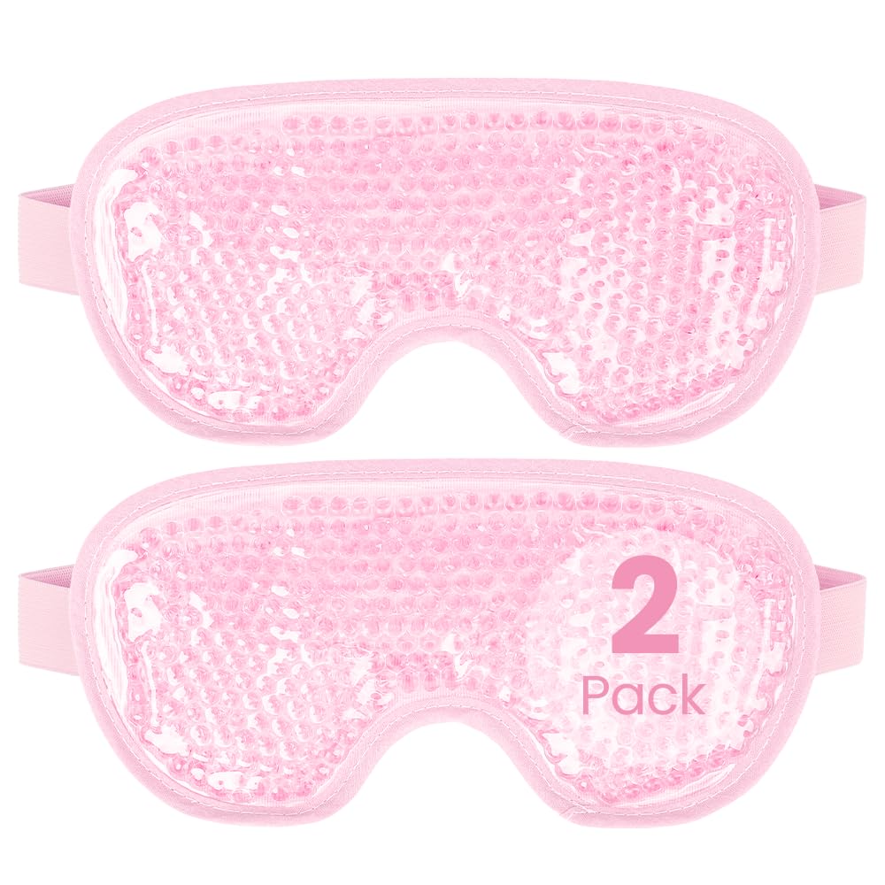 NEWGO Pink Cooling Eye Mask 2 Pack - Gel Relief for Puffiness, Migraines & Tired Eyes