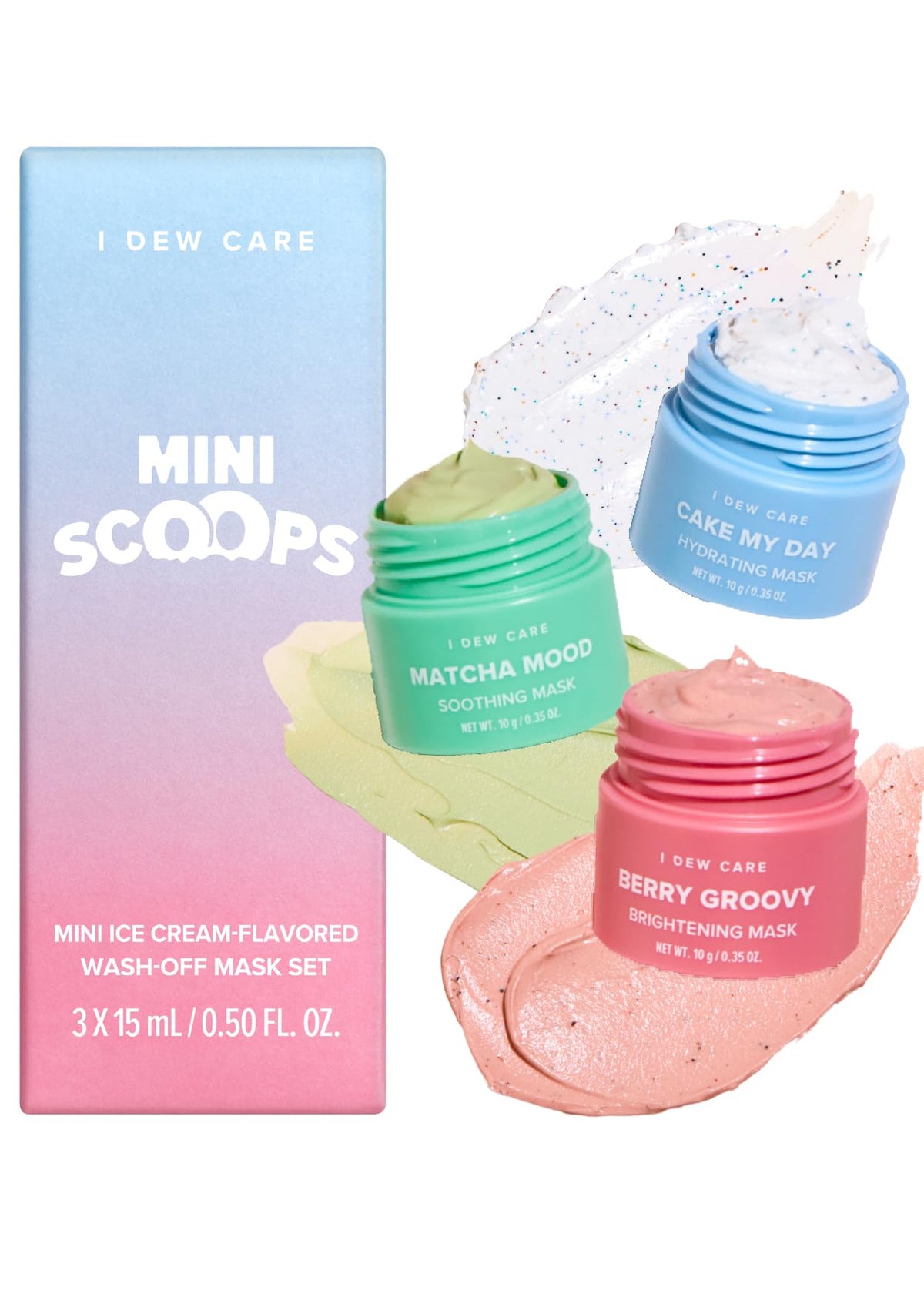 I Dew Care Korean Wash Off Face Mask Gift Set - Mini Scoops, Vegan & Cruelty-Free, 3 Flavors