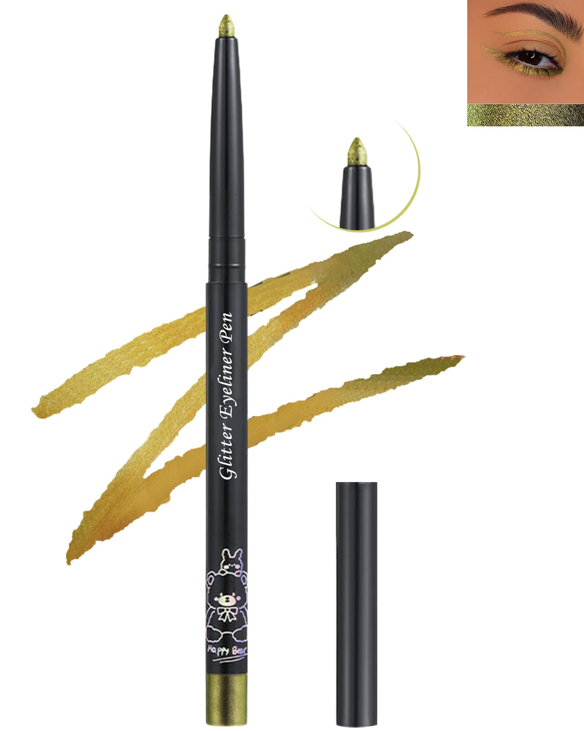 Lysdefeu Chameleon Glitter Eyeliner Gel Pencil - Waterproof Metallic Gold Green, Longlasting 1 Count