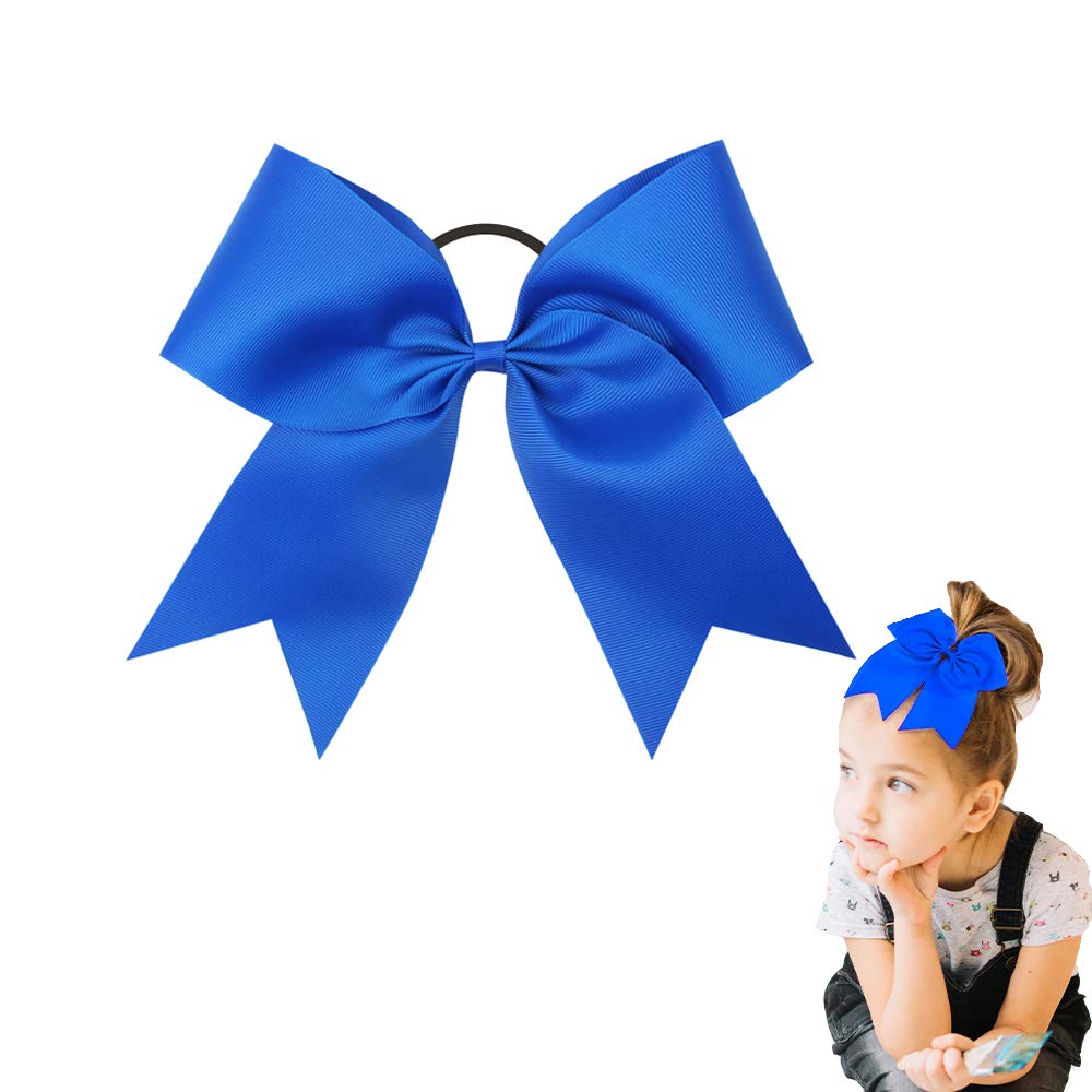 Oaoleer Royal Blue 8&quot; Jumbo Cheer Bow Ponytail Holder - Handmade Hair Accessory for Girls