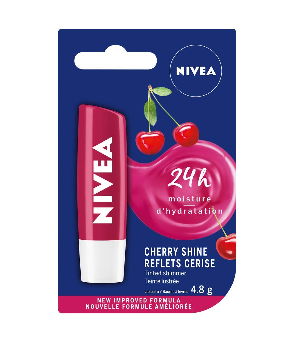 Nivea Fruity Shine Cherry Lip Care - 4.8G Hydrating Balm In Red, Moisturizing Lip Treatment