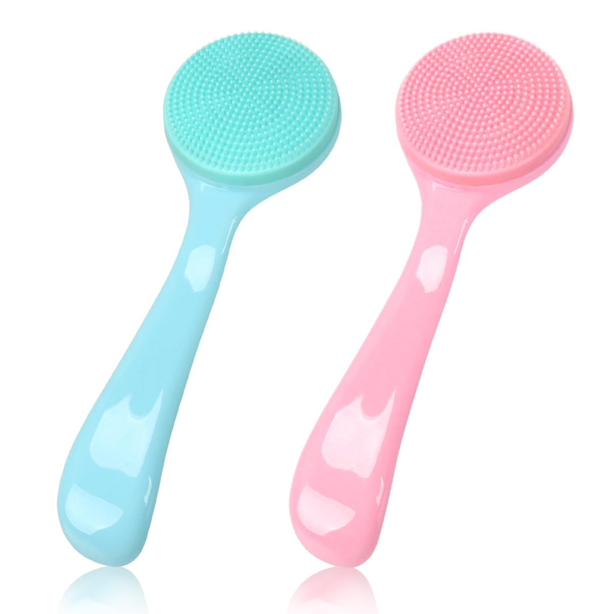 Nadusep Silicone Facial Cleansing Brush - 2 Pack Soft Bristles Waterproof Scrubber (Pink, Blue)