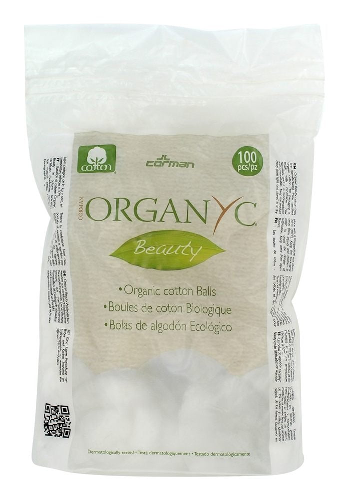 Organyc Corman Cotton Balls 100 Ct - 100% Cotton, Soft & Gentle Toiletries