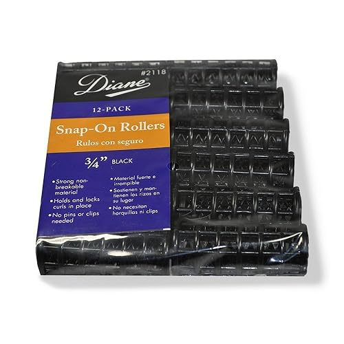 Diane 3/4 Inch Snap-on Rollers - 12 Pack, Black Plastic Hair Rollers for Styling