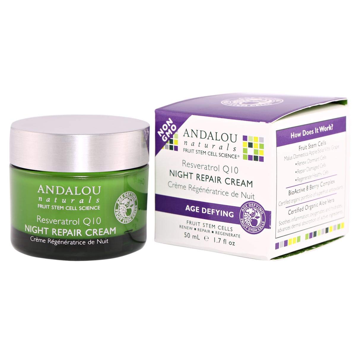 Andalou Naturals Night Cream Repair Resveratrol 1.7 Fl Oz - Anti-Aging Moisturizer For Skin