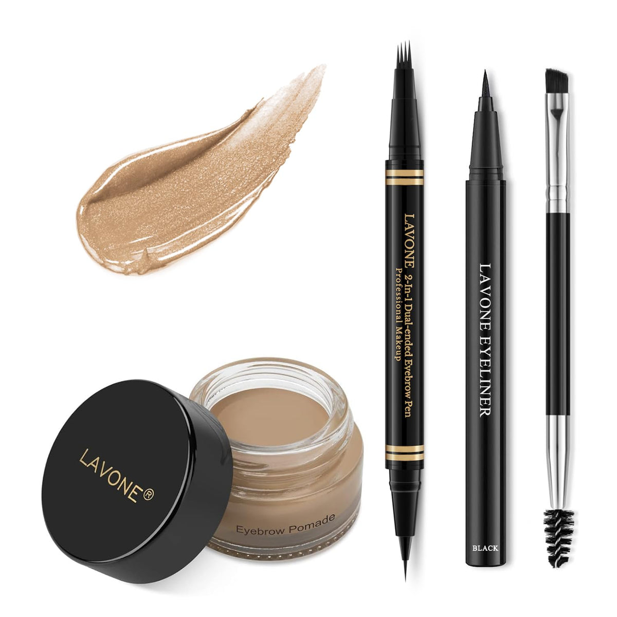 Lavone Eyebrow Pen Makeup Kit - 4 Tip Waterproof Microblading Pencil & Brush, Taupe