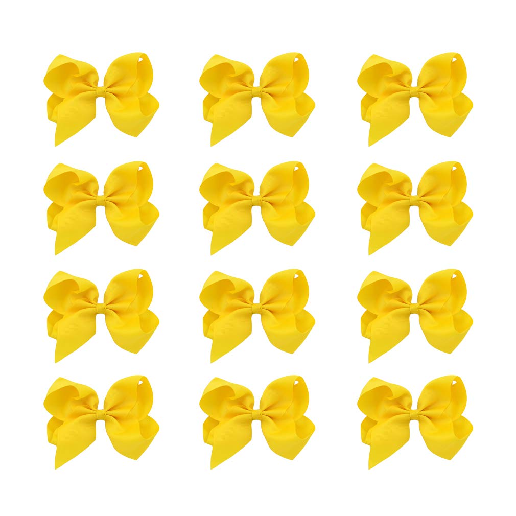 Deeka 12 Pcs Yellow Hand-Made Grosgrain Ribbon Hair Bows Alligator Clips For Girls