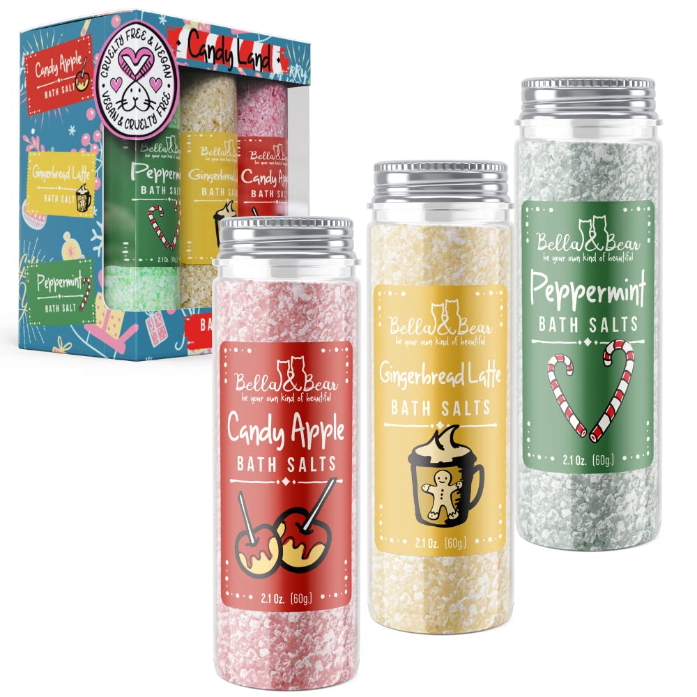 Bella And Bear Holiday Bath Salts Set Of 6 Mini, Vegan & Cruelty-Free Festive Scents