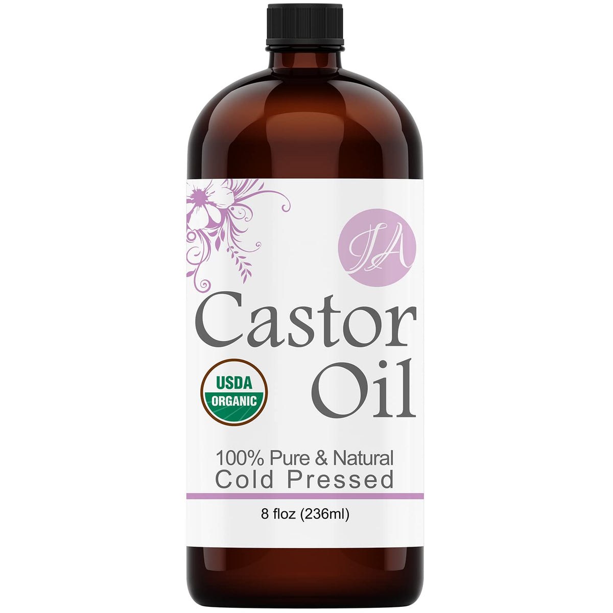 Healing Solutions Organic Castor Oil 8oz - 100% Pure, Cold Pressed Eyelash & Hair Growth Serum