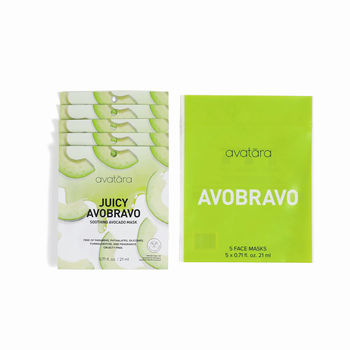 Avatara Juicy Avobravo Soothing Facial Mask, Hydrating Sheet Masks With Avocado & Hyaluronic Acid