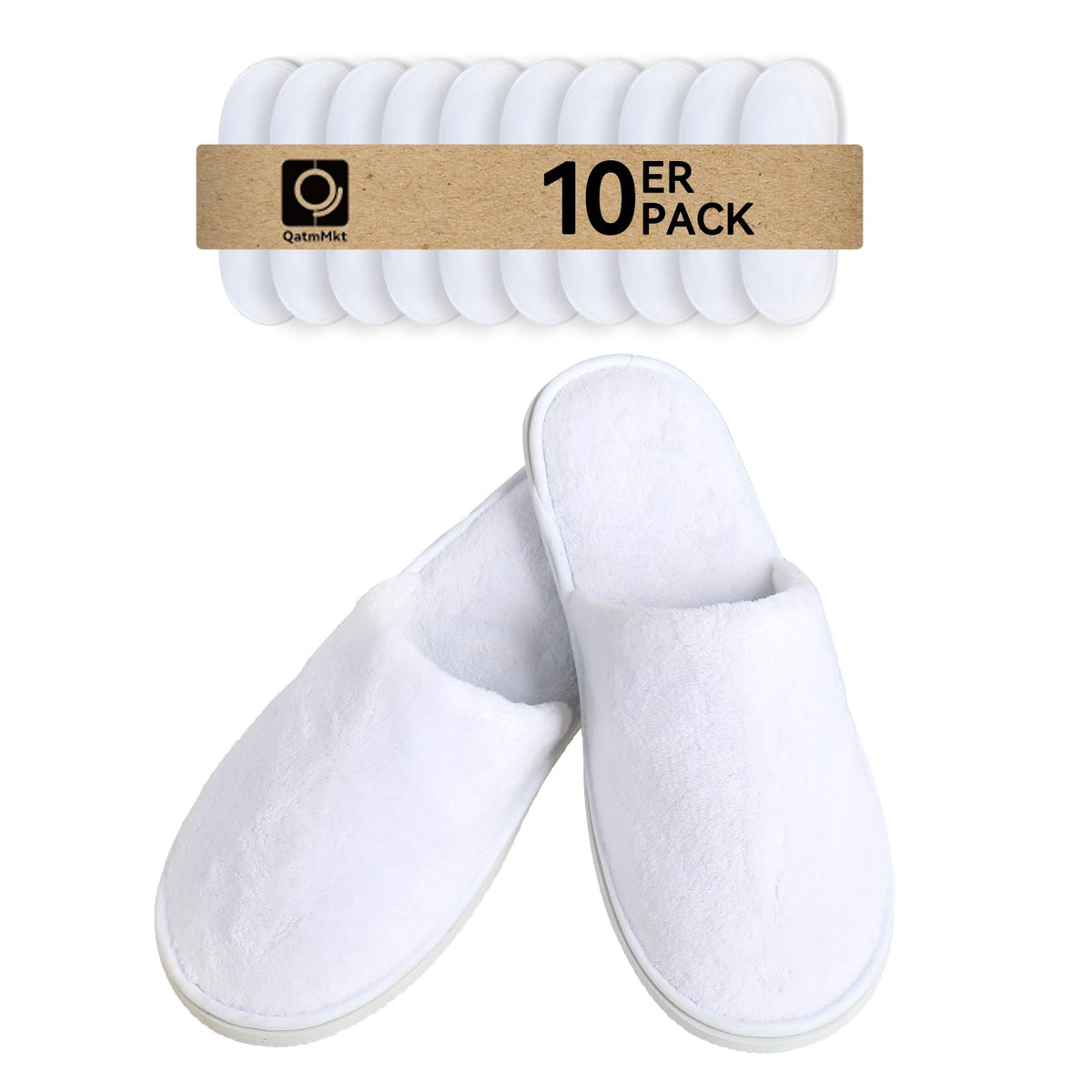 Qatmmkt 10Pcs White Disposable Slippers For Guests, Hotel & Travel, Spa Cotton, Large Wide