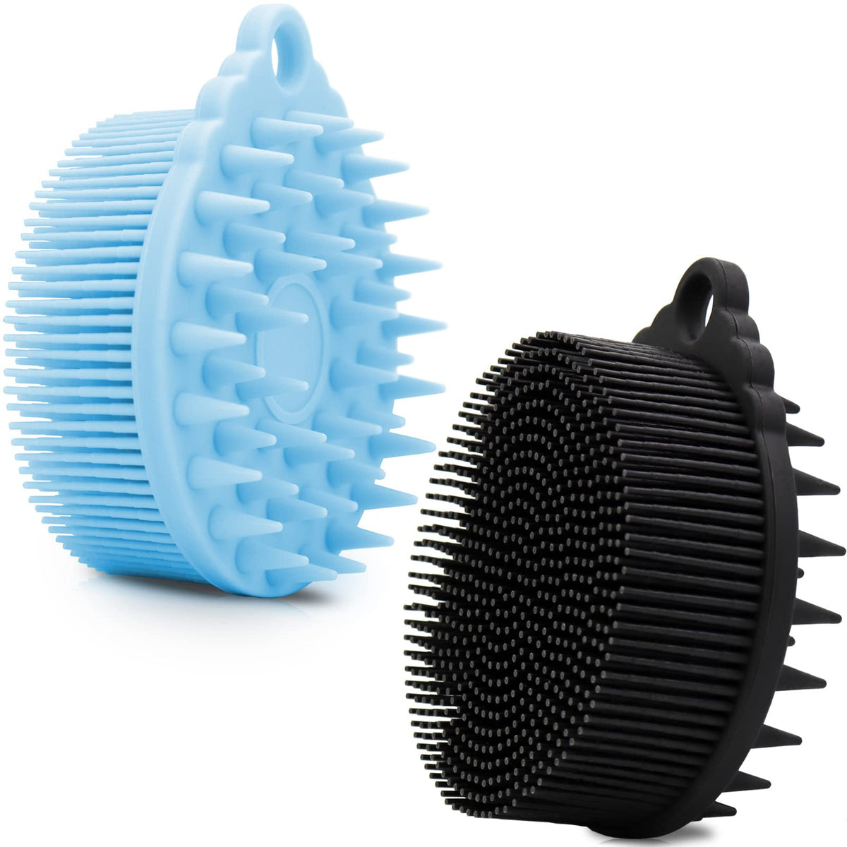 Olamar 2 Pcs Silicone Body Scrubber Set - Exfoliating Bath & Shampoo Brush, Scalp Massager, Blue & Black