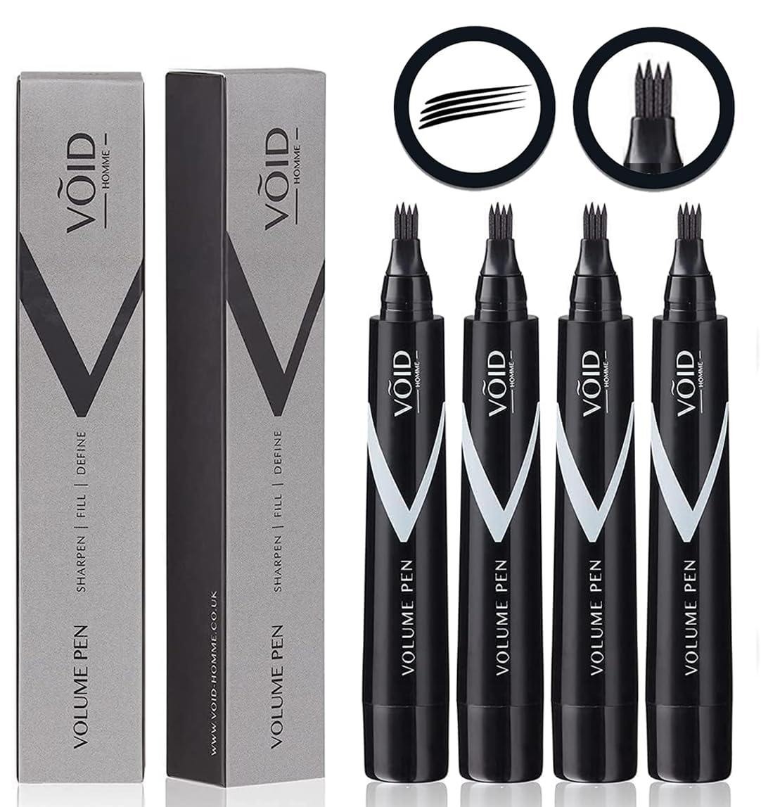 Void Homme Instant Beard Filler Kit - Waterproof Light Brown Pencil & Liner (Pack Of 4)