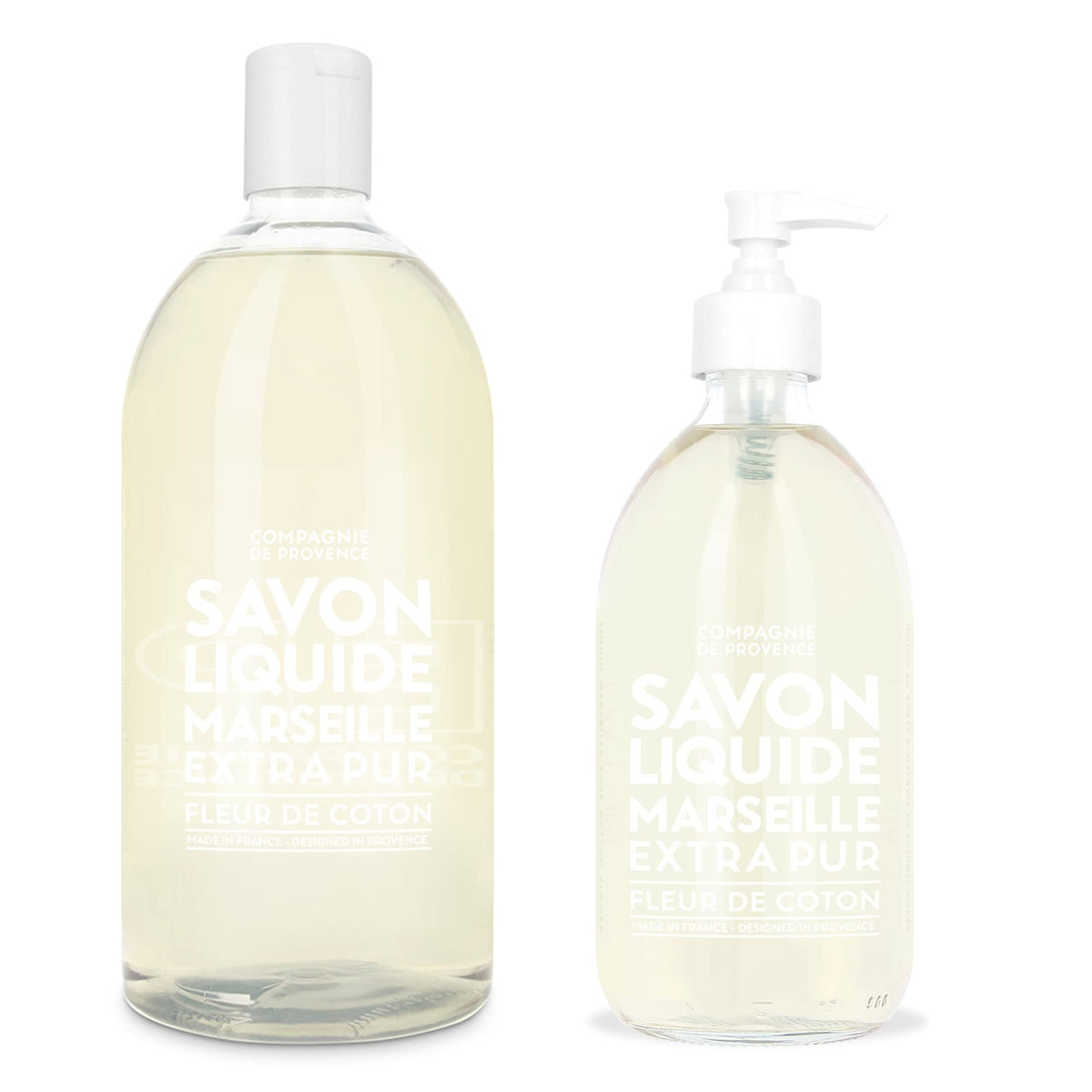 La Compagnie De Provence Cotton Flower Liquid Soap Gift Set - 16.9 Fl Oz & 33.8 Fl Oz Refill