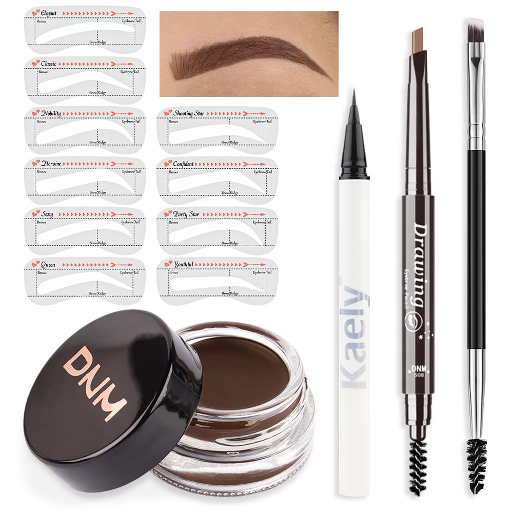 Evpct Eyebrow Stamp Pencil Kit - Waterproof Brow Pencil, Pomade, 10 Stencils, Dual-Ended Brush