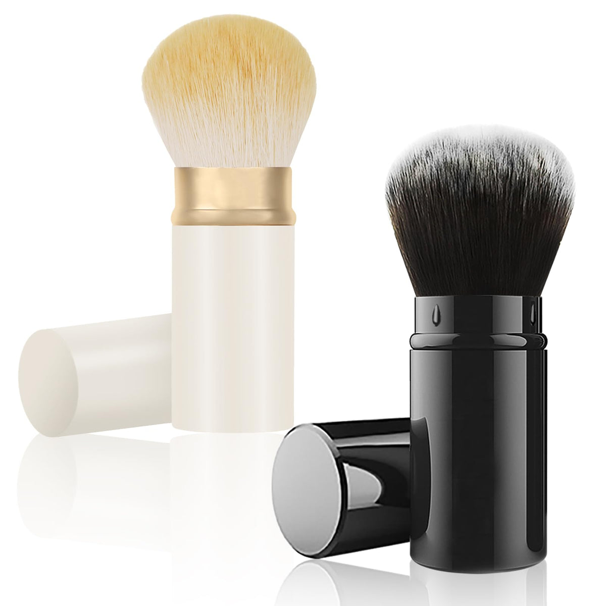 Falliny Retractable Kabuki Makeup Brush Set - Travel Blush & Powder Brush With Cover, Black & White