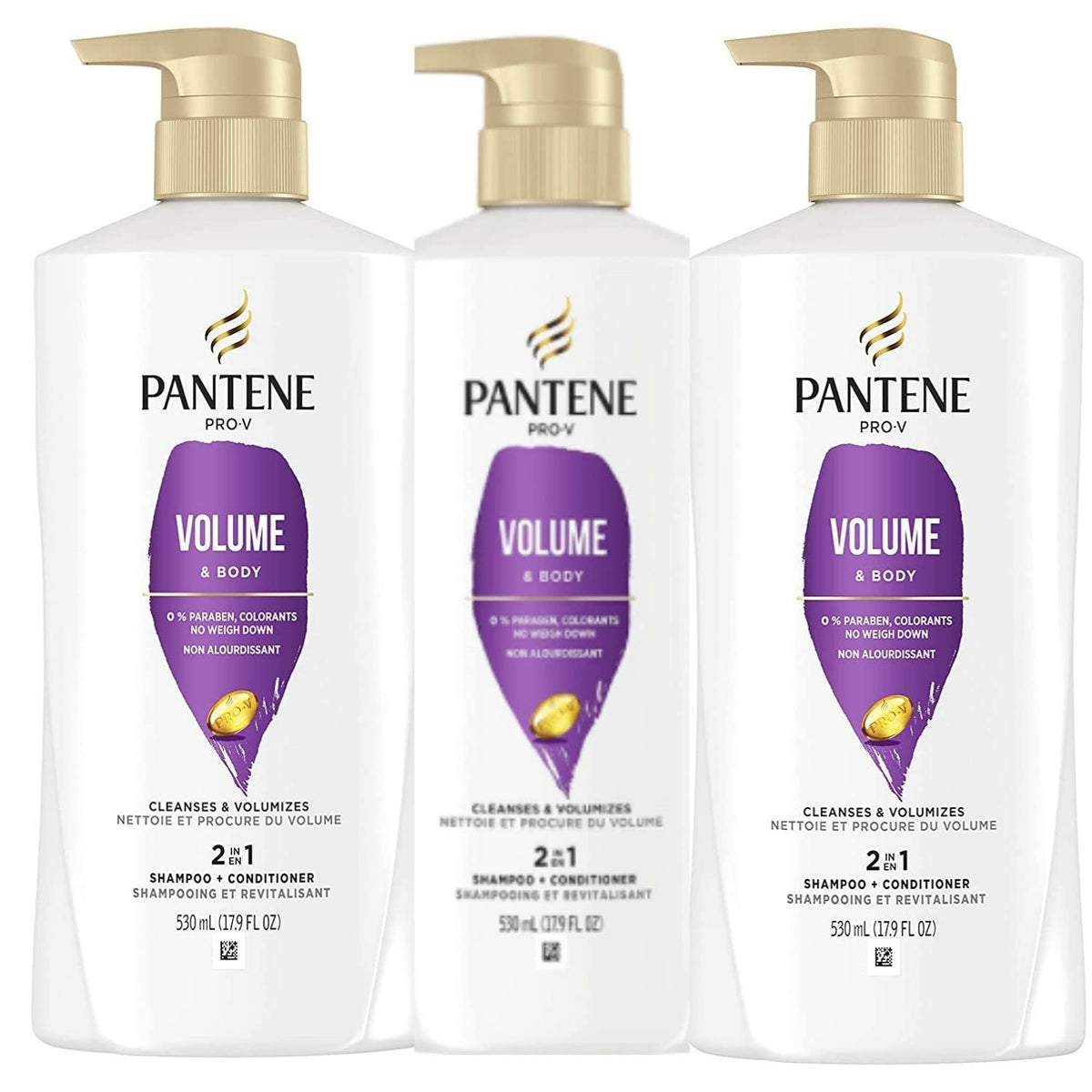 Pantene Pro-V Volume & Body 2 In 1 Shampoo & Conditioner, 17.9 Fl Oz, Pack Of 3