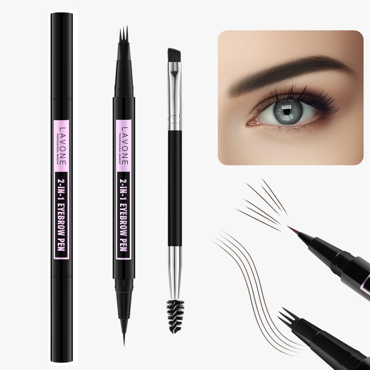 Lavone 2-In-1 Waterproof Eyebrow Pencil - Medium Brown Microblading & Precise Brow Pen