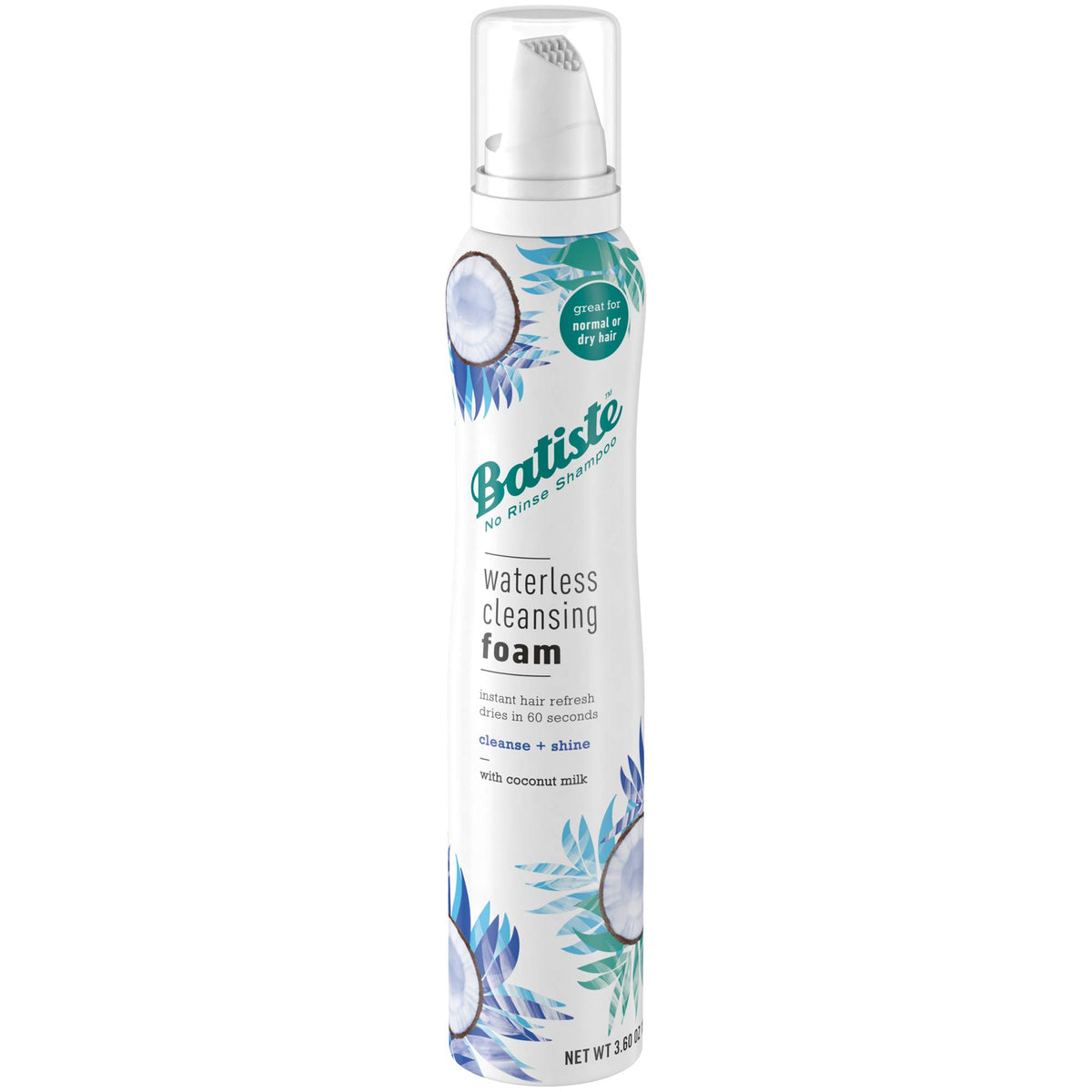 Batiste Cleansing Foam With Coconut Milk - Waterless Cleanse & Shine, 3.6 Oz