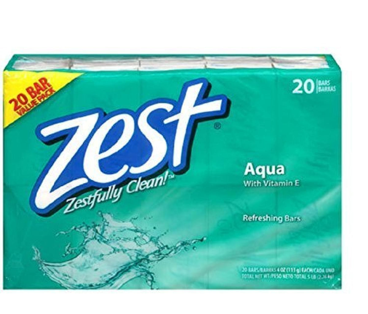 Zest Aqua Bar Soap - 4Oz (Pack Of 20) - Moisturizing Cleansing Soap For Fresh Skin