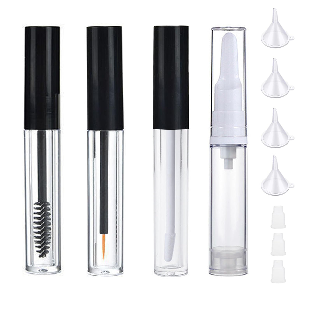 Qeuly 10Ml Empty Mascara Tube & Wand, Lip Gloss, Eyeliner & Airless Pump Bottles (4 Pack