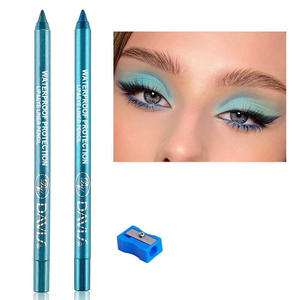 Karnar 2Pcs Lake Blue Eyeliner Set With Sharpener - Waterproof Pearl Metallic Glitter Makeup