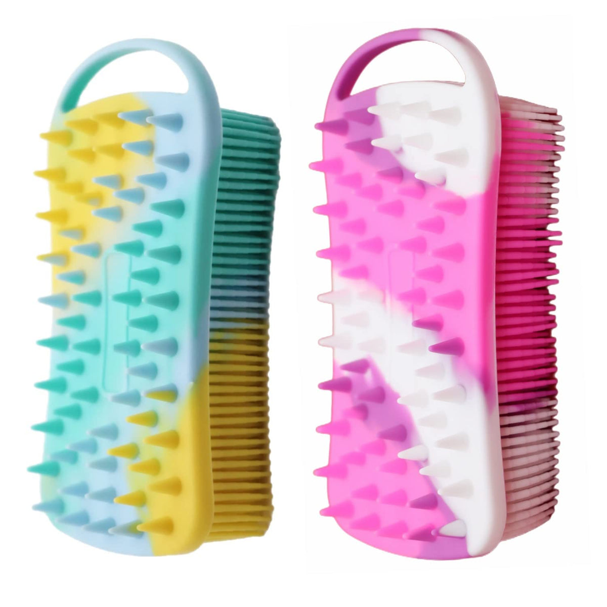 Cinlitek Dual Sided Silicone Body Scrubber, Exfoliating Shower & Scalp Massage Brush, 2-Pack