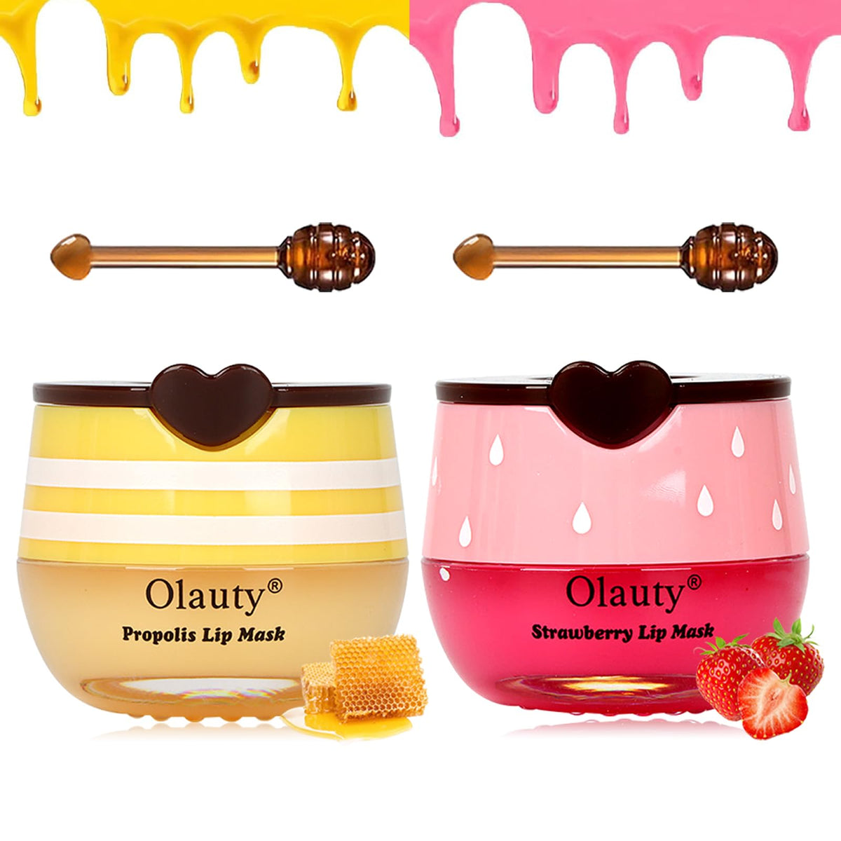 Sulily Bee Lip Balm & Masks Set - Strawberry & Honey, Hydrating Exfoliator For Dry Lips, 2 Pcs