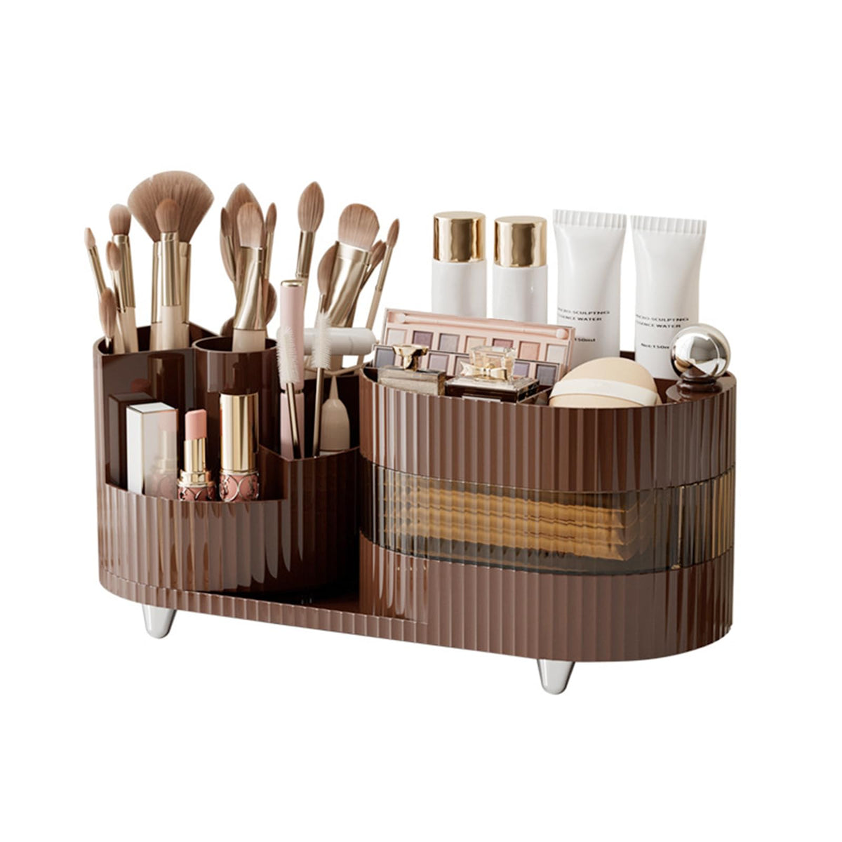 Dasiton 360° Rotating Makeup Organizer - Large Capacity Brush Holder For Vanity & Bathroom, Coffee