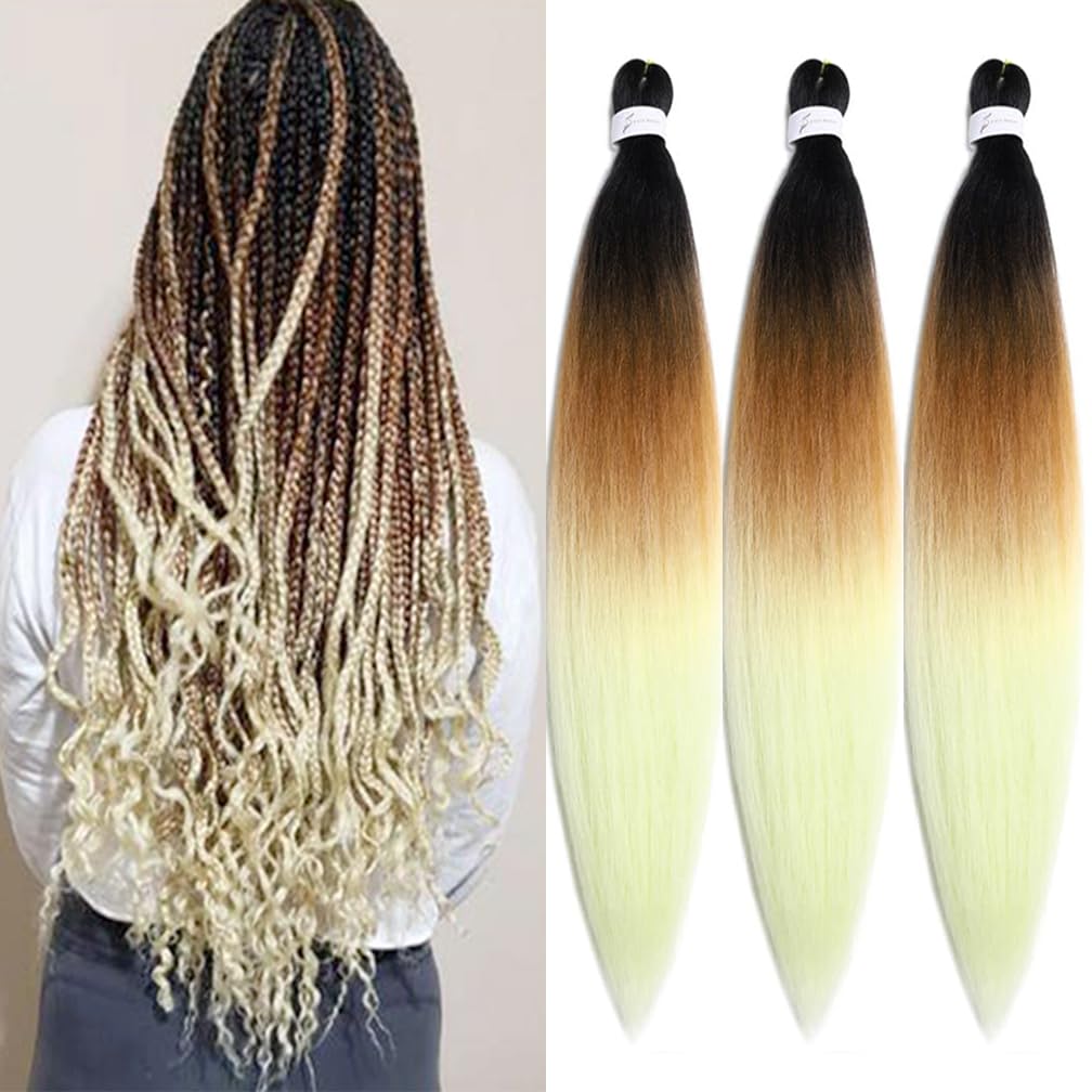 Balinghair 28 Inch Pre Stretched Ombre Beige Kanekalon Braiding Hair - Hot Water Setting (3 Packs)