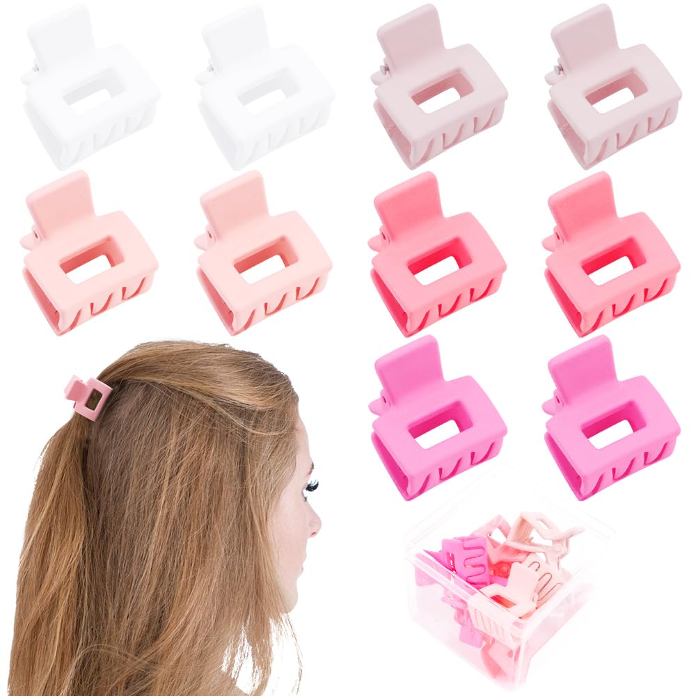 AHONEY 10Pcs Hot Pink Mini Hair Claw Clips for Women, Strong Hold Barrettes with Gift Box