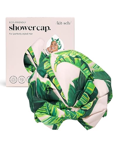 Kitsch Luxury Waterproof Shower Cap - Reusable Non-Slip Quick-Dry For Long & Short Hair, Palm Leaves