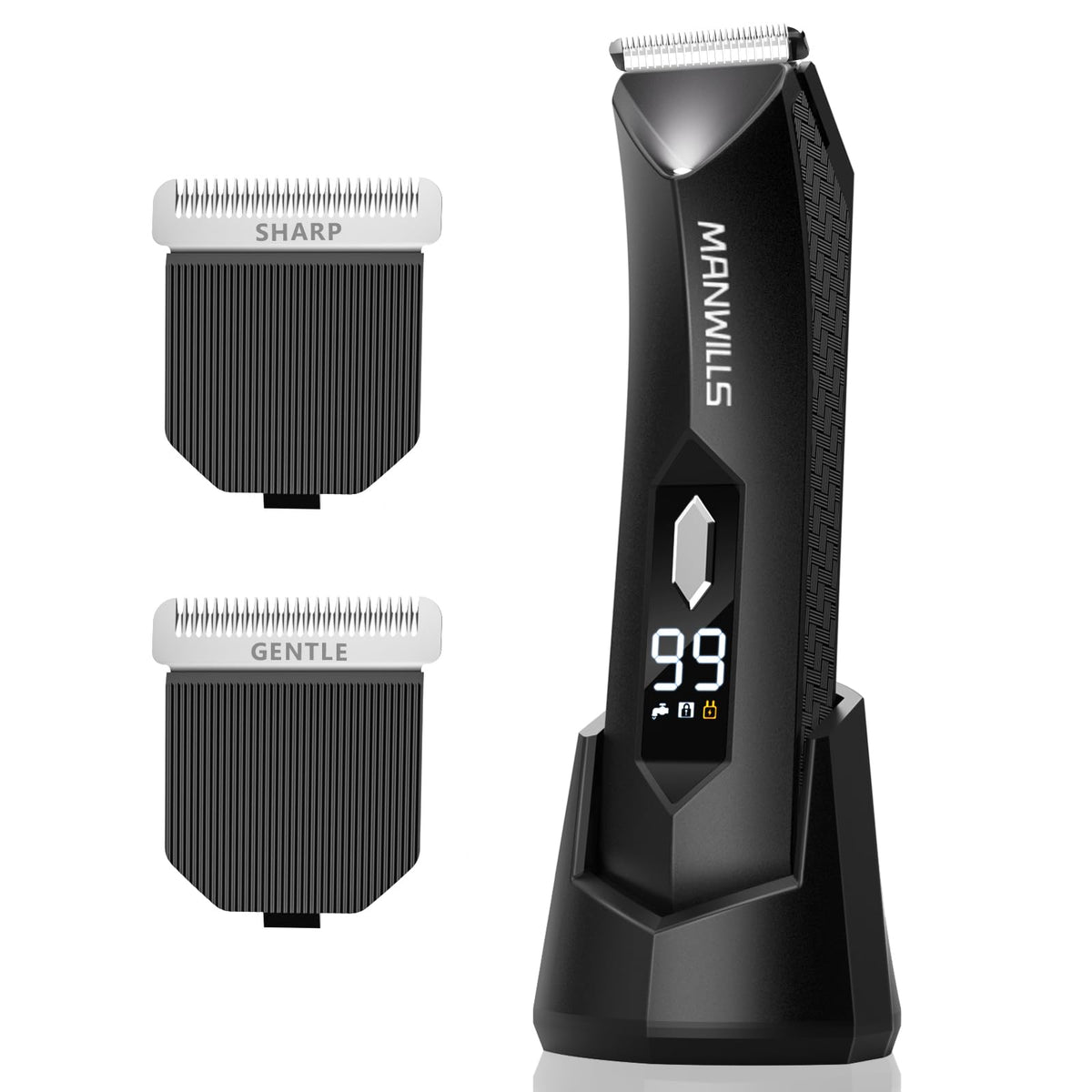 Manwills Waterproof Ball Trimmer For Men - Ceramic Blades, Recharge Dock, 7000Rpm Grooming Kit