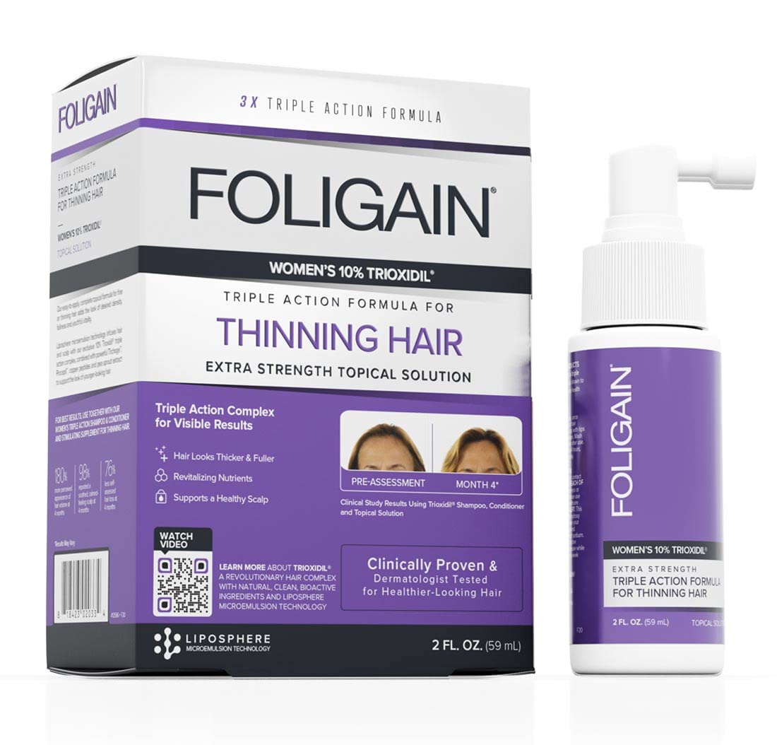 Foligain Triple Action Volumizing Hair Formula For Women With 10% Trioxidil, 2 Fl Oz