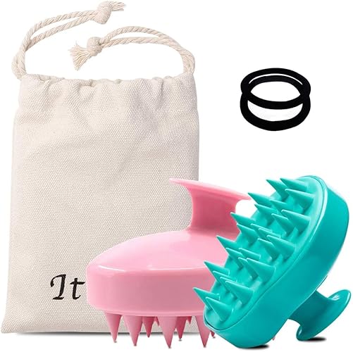 Ithyes Silicone Scalp Massager Shampoo Brush for Men, Women & Pets - 2 Pack Green & Pink