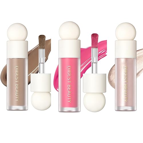 MEICOLY Liquid Highlighter & Blush Set - Pearl White, Rose Pink, Contour - Dewy & Matte Finish