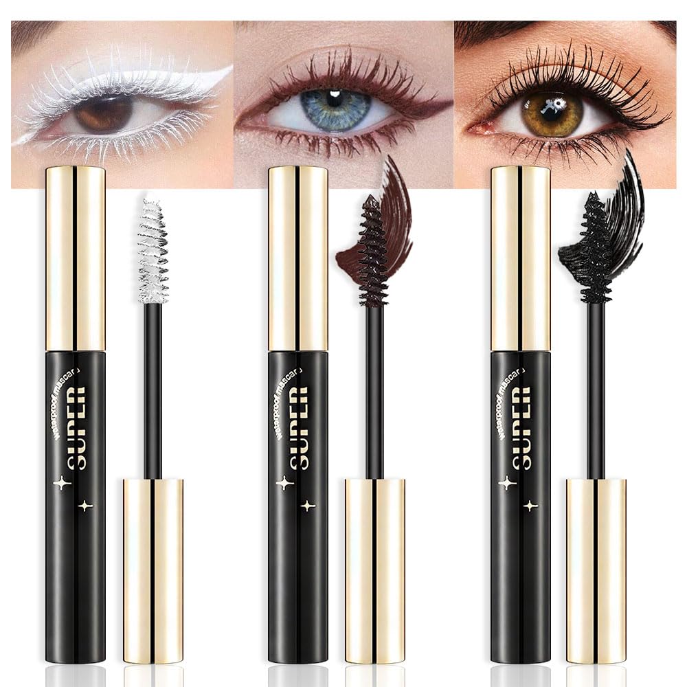 Bingbrush Waterproof Mascara Set - 3 Colors (White, Brown, Black) - Vegan & Cruelty-Free Eye Makeup