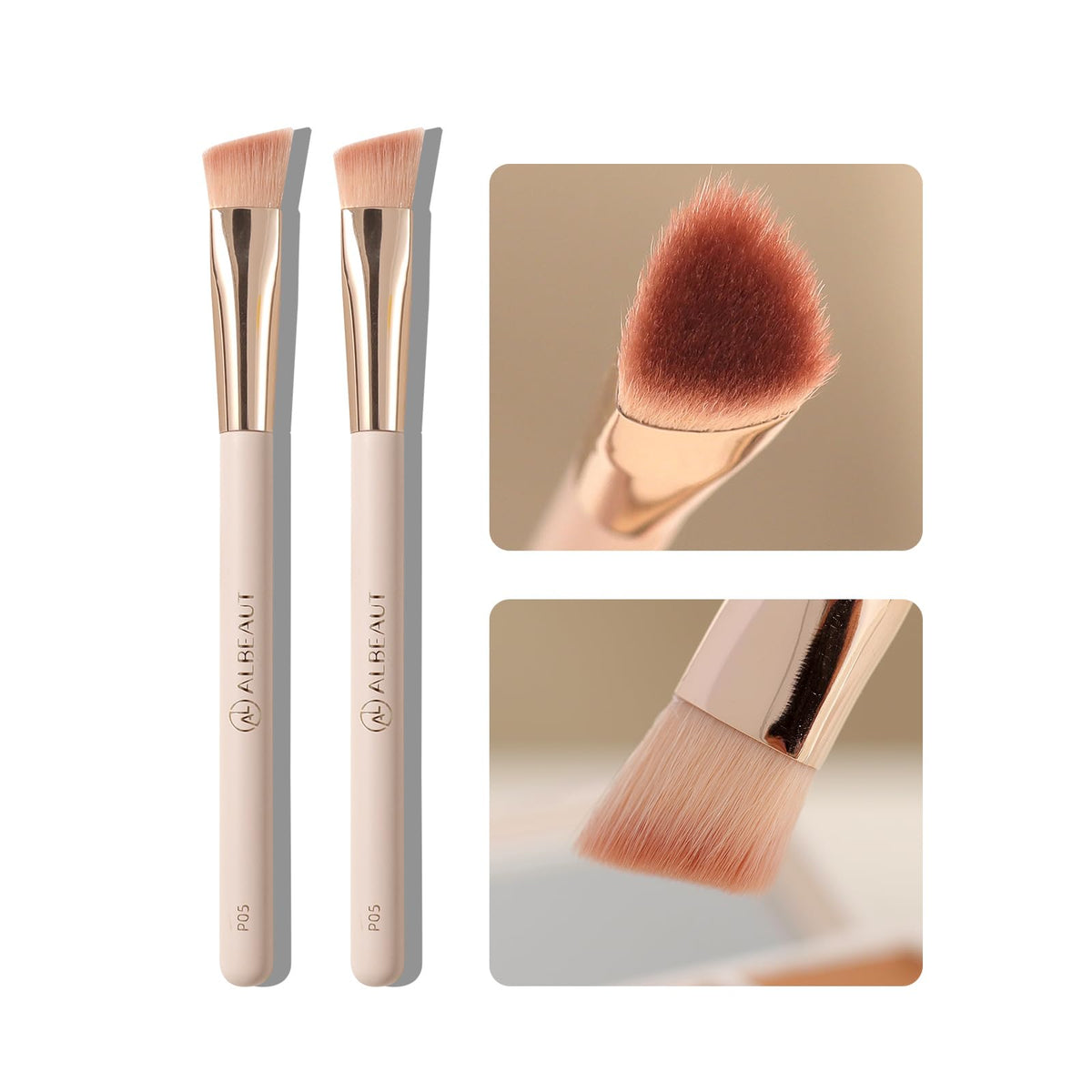 Albeaut Angled Under Eye Concealer Brush 2-Pack - Pink Nylon Makeup Brush For Contouring