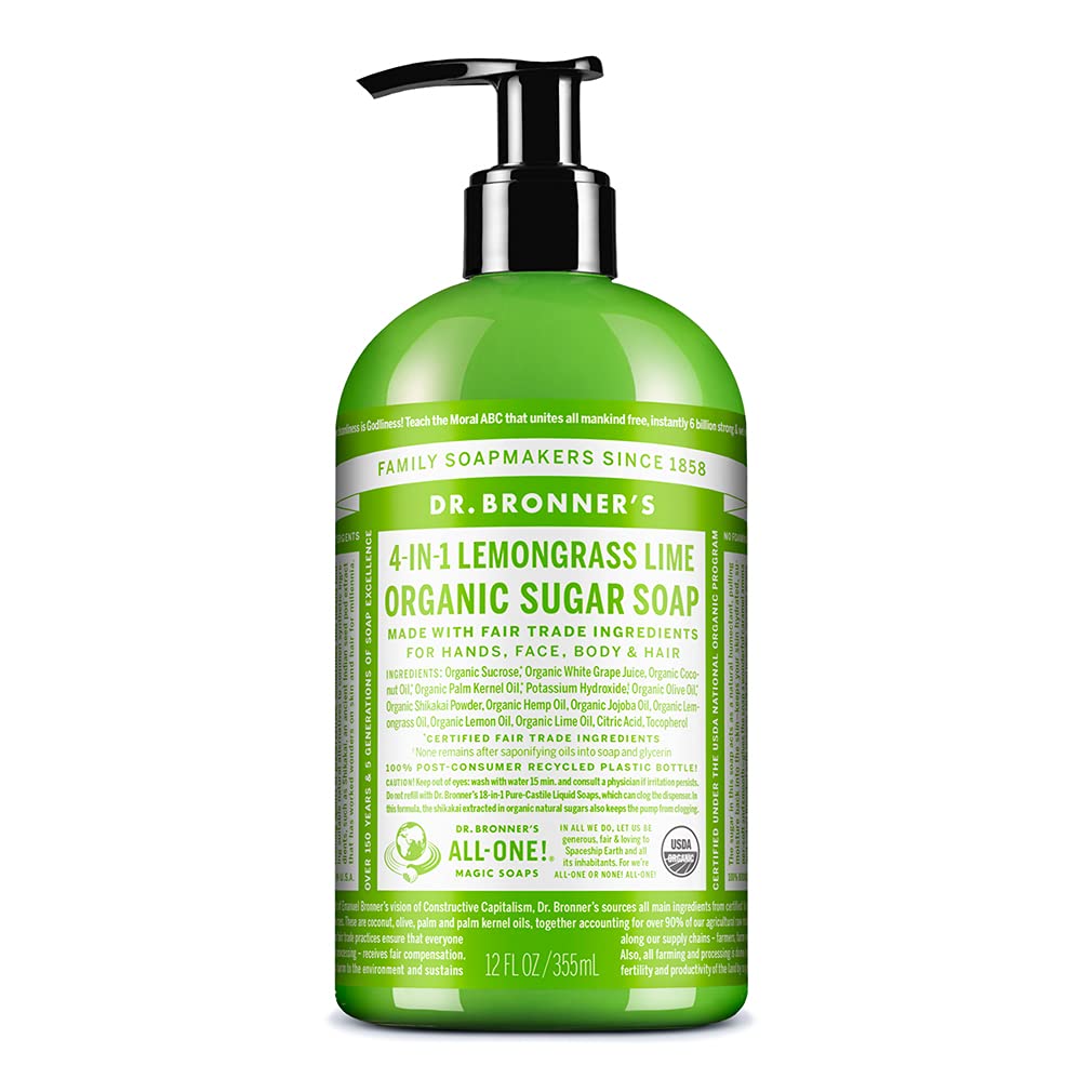 Dr. Bronner'S Organic Sugar Soap - Lemongrass, 12Oz, Vegan, Cleanses & Moisturizes For