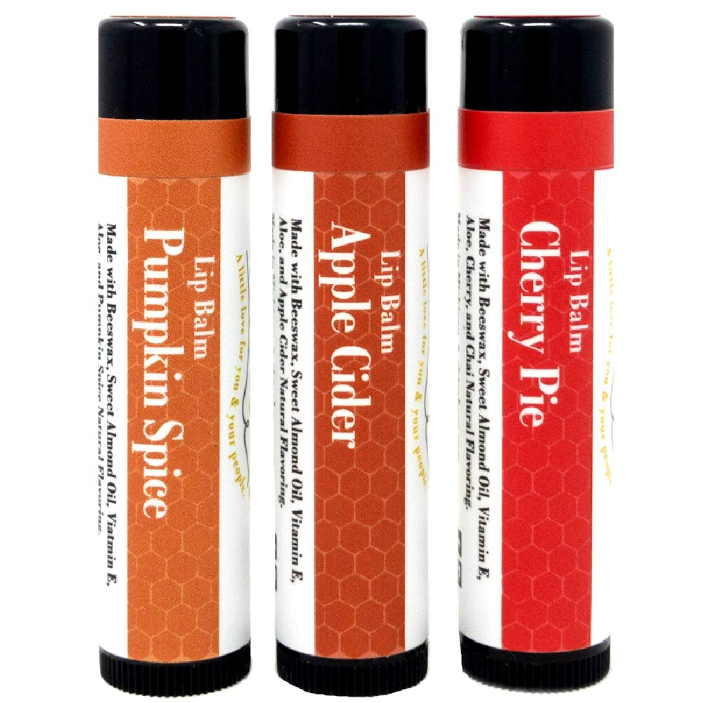 Sister Bees Beeswax Lip Balm Set - Fall Flavors: Apple Cider, Cherry Pie, Pumpkin Spice - 3 Pack